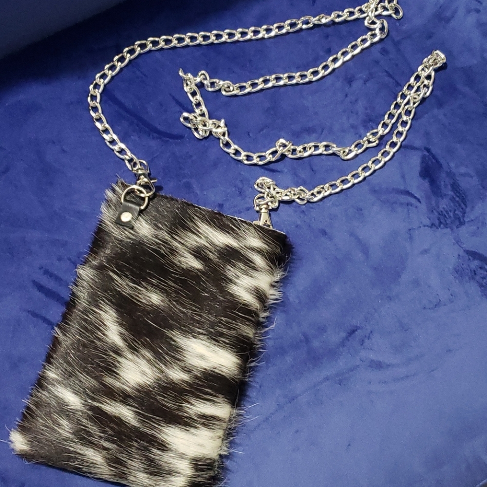 USA made Small chain link crossbody fur clutch purse